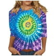 thumbnail image 3 of DDAPJ pyju 2025 Fashion Tops for Women 3/4 Sleeve Tie Dye Graphic Tees Loose Casual Going Out Blouses Multicolor XXL, 3 of 6