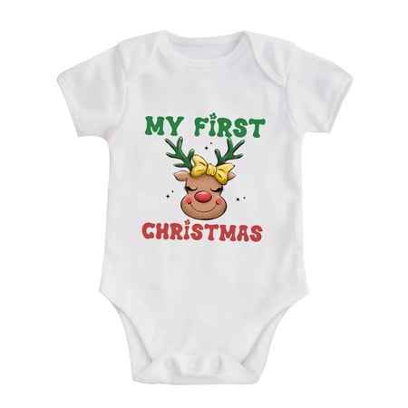 

JIKNTTR Unisex Baby Cotton Short Sleeve Bodysuits Christmas Letter Print Romper Bodysuit Boys Girls Fall Clothes Daily Casual Stylish Baby Clothes
