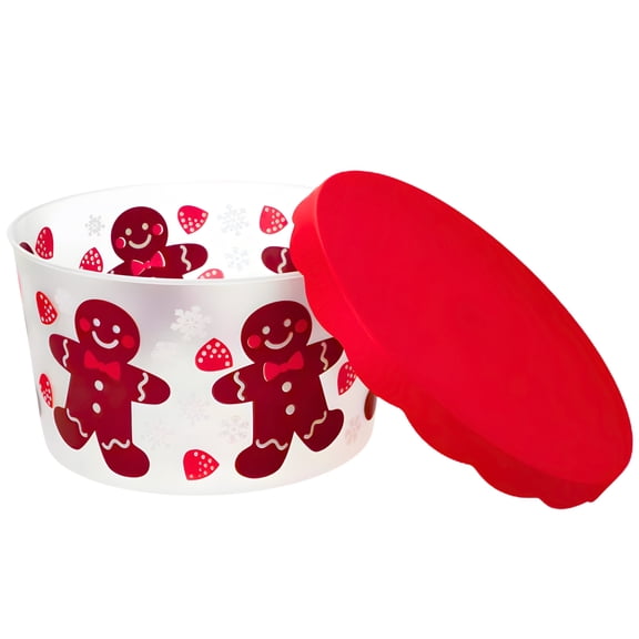 Holiday Food Storage Container With Scallop Lid, 8in. Christmas-Themed Plastic Party Server for Cookies Snacks Leftovers Gifting - Airtight Reusable BPA-Free Storage Bowls Designs May Vary