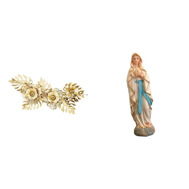 2 Piezas Estatua de la Virgen María Figurilla Coleccionable Adorno Católico Y Escultura de Resina Incluye Decoración Mural Metálica Adecuado para Regalos Religiosos Y el Jardín