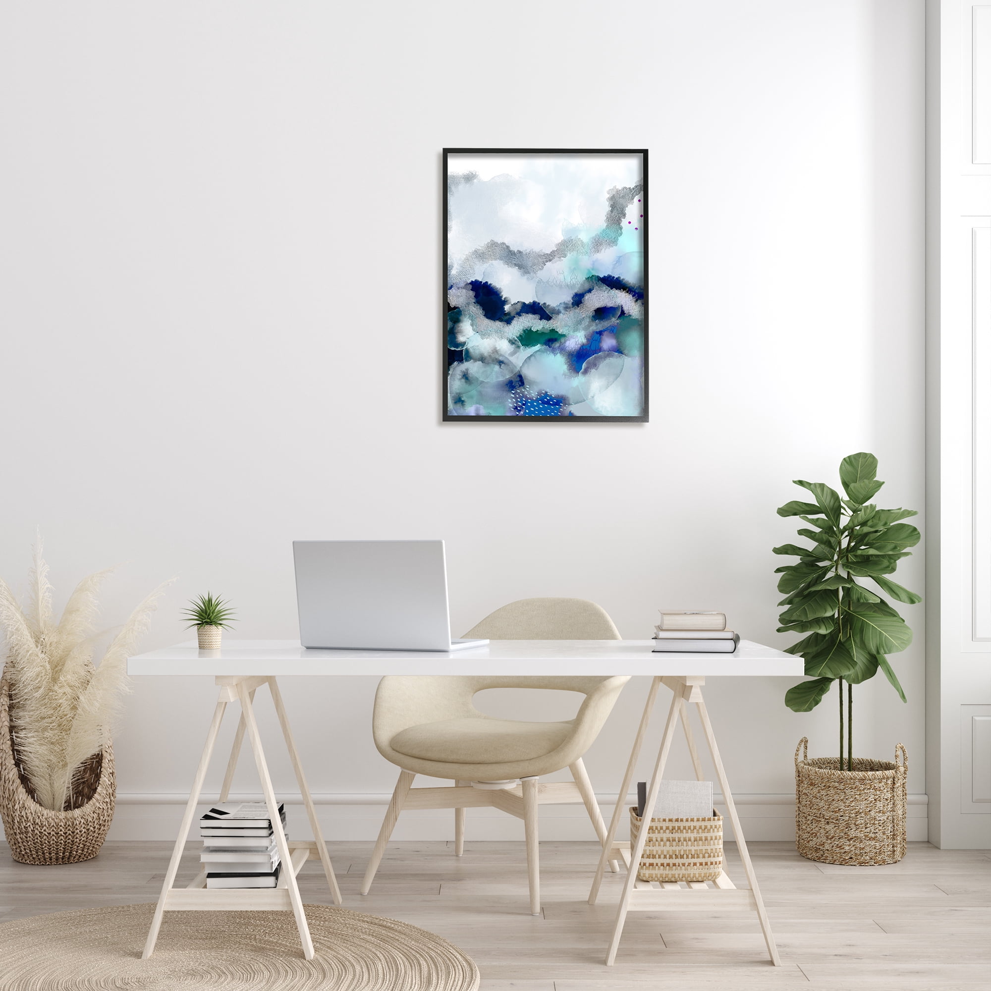 Stupell Industries Bubbling Sea Floor Abstraction Fluid Blue Green Abstract Painting Black Framed Art Print Wall Art, 24 x 30