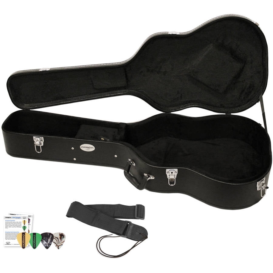 ChromaCast Acoustic Guitar Hard Case with Guitar Strap and Pick Sampler