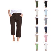 Capri Pants for Women 2025 Solid Color Elastic Waist Lightweight Casual Loose Capris with Pockets Womens Cropped Pants
