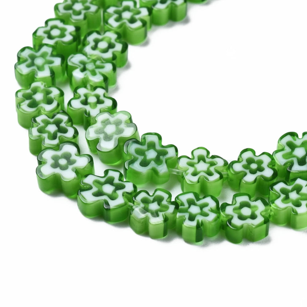 10strands Handmade Millefiori Glass Bead Strands Flower Lime Green 5.5~8x2.5mm Hole: 1mm about 64~67pcs/strand 15.75 inch~16.34 inch(40~41.5cm) DIY