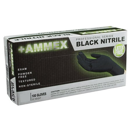 Ammex ABNPF Black Nitrile Glove, Medical Exam, Latex Free, Disposable, Powder Free, Medium (Case of 1000) ( 8 boxes)