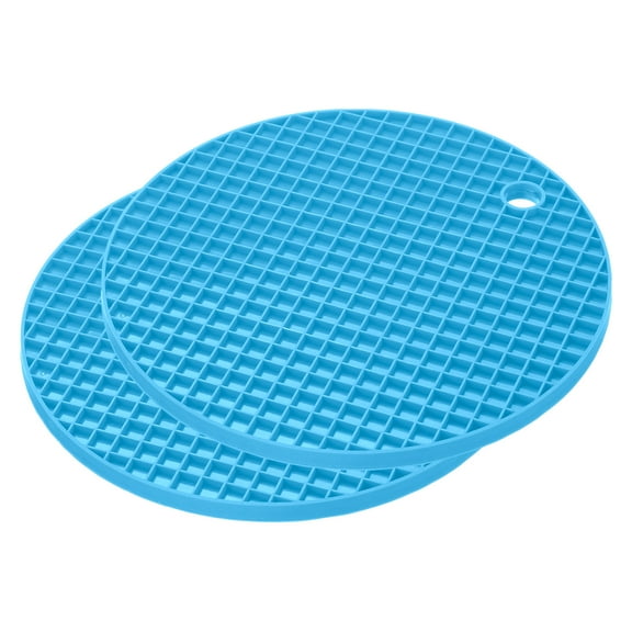 Unique Bargains Silicone Trivet Mats 2pcs, Round Hot Pan Pads Hot Pot Holder, Drying Mat for Kitchen Counter Table Blue