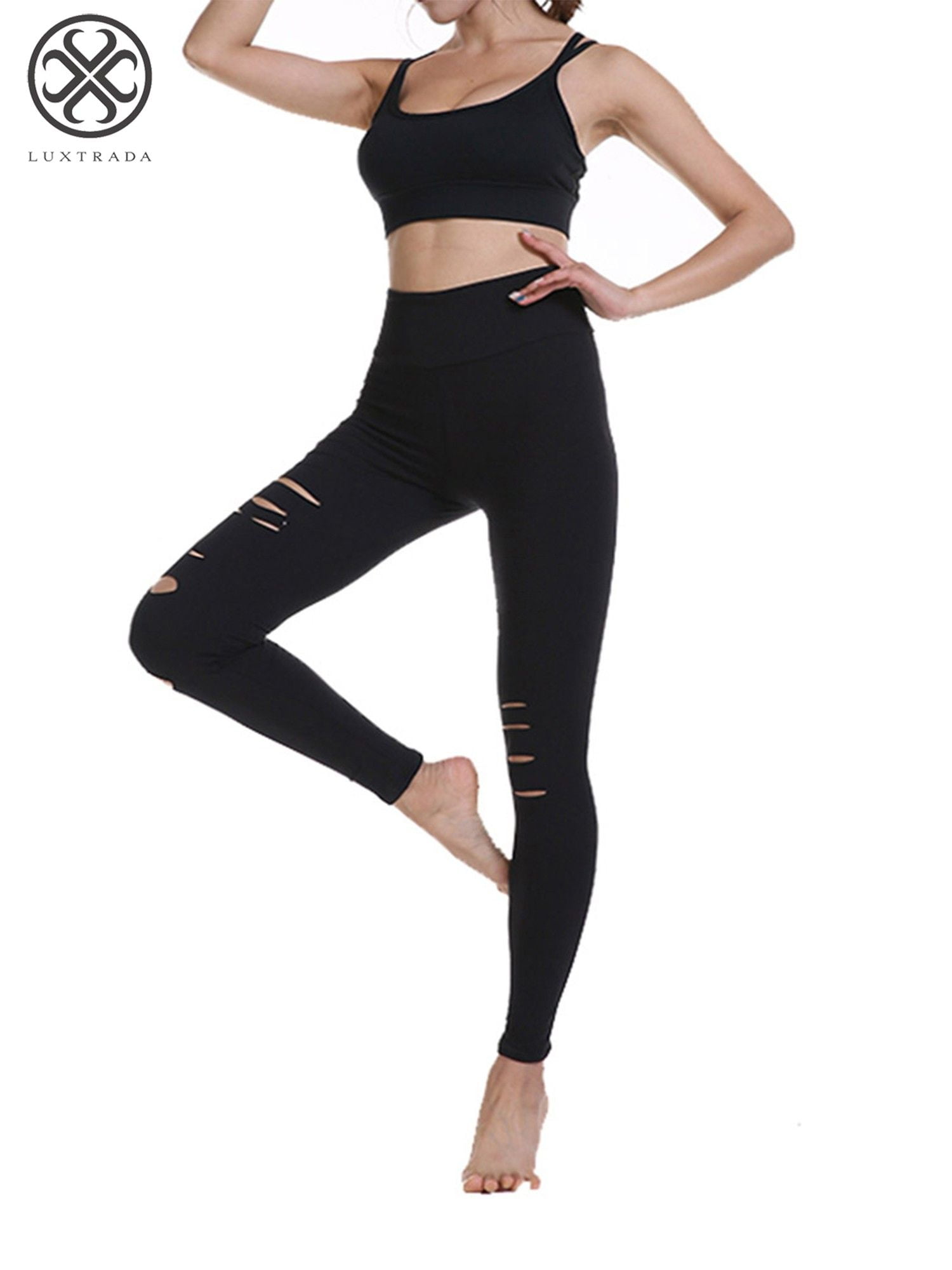 DIBAOLONG Womens High Waist Yoga Pants Cutout Ripped Tummy Control Workout Running Yoga Skinny Leggings 