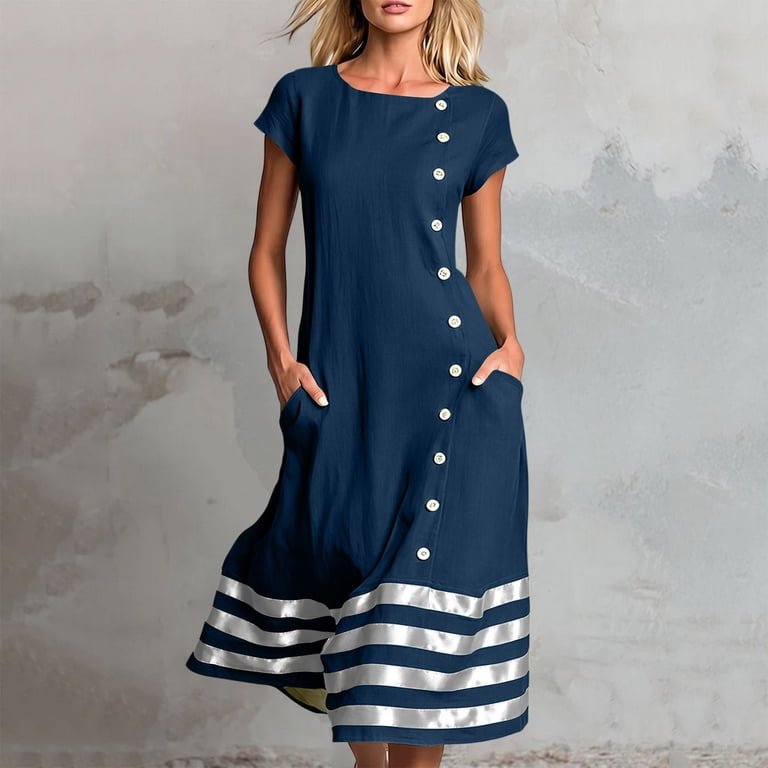 striped midi dress outfit 100% Cotton Light Blue Stripe Midi Dress - All Dresses