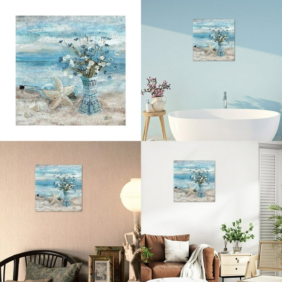 XIPYYKM New Blue Beach Living Room Hanging Painting Spray Painted Canvas Painting Core Daisy Flower Bedroom Decorative Painting Clearance Oil Painting