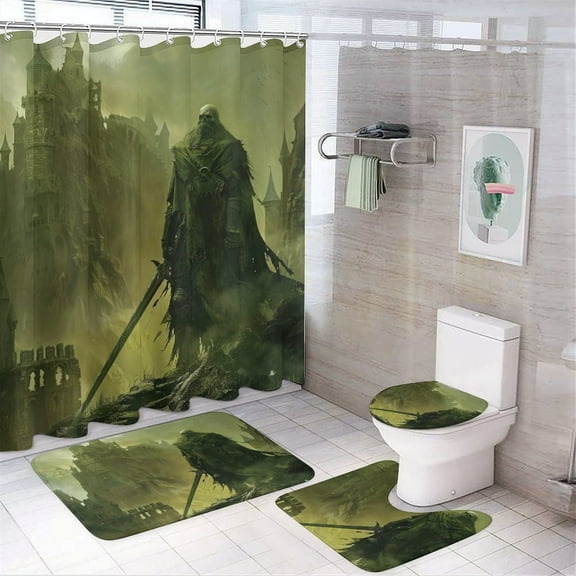 Shower Curtain Set 4 Piece include Shower Curtain and Rugs and Non Slip U Shaped Toilet Rugs Luxury Bathroom Decor Moria Khazad-Dum