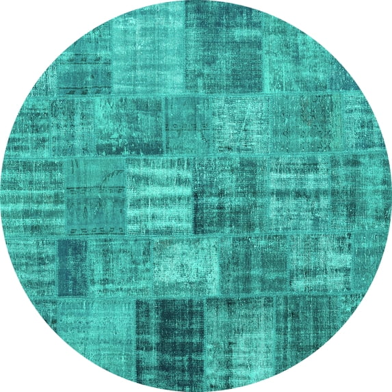 Ahgly Company Machine Washable Indoor Round Persian Turquoise Blue Traditional Area Rugs, 7' Round