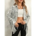 thumbnail image 4 of Suagox Women's Sequin Party Jackets Sparkly Long Sleeve Open Front Tassel Jackets Blazers Clubwear, 4 of 9