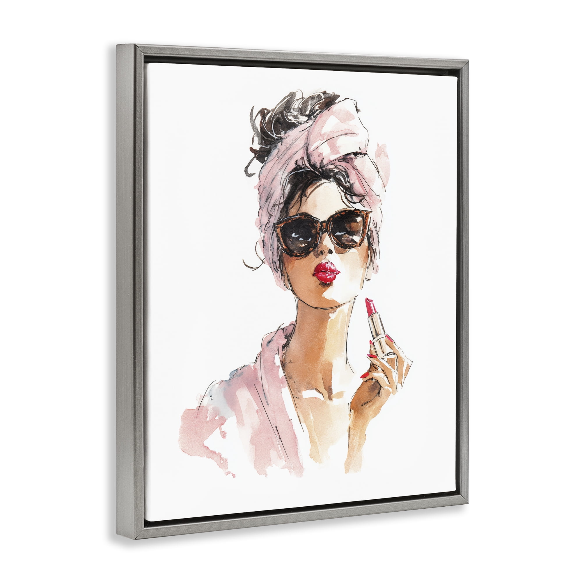 Stupell Industries Velour Secrets Lipstick Gray Framed Floater Canvas Wall Art, design by Svetlana Aleynikova
