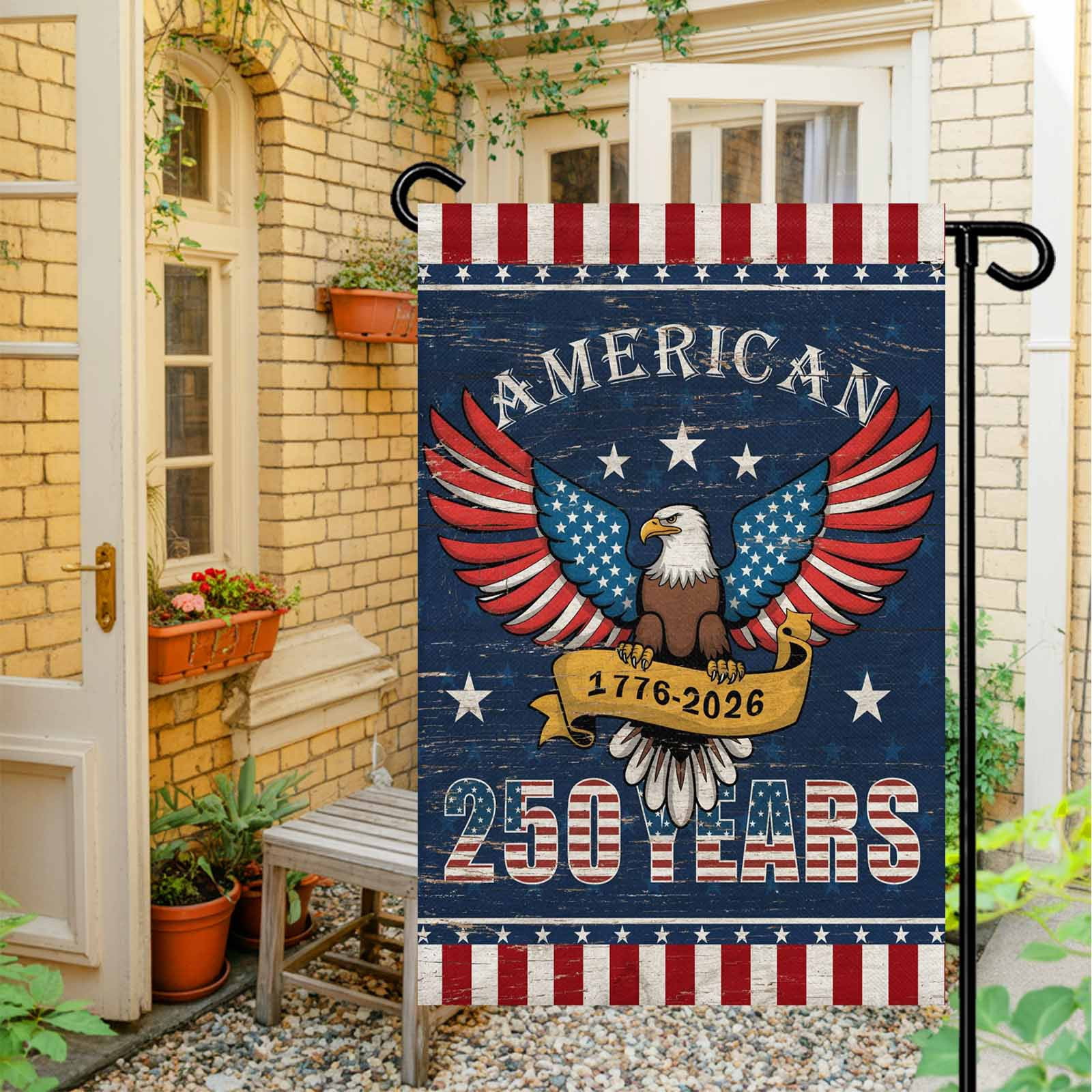 4th of July Garden Flags 250 Anniversary Eagle Garden Flag Double Sided Welcome Flag Patriotic Stars American Flag Independence Day Yard Flags for Outdoor Lawn Porch Memorial Day Decor 28x40 Inch