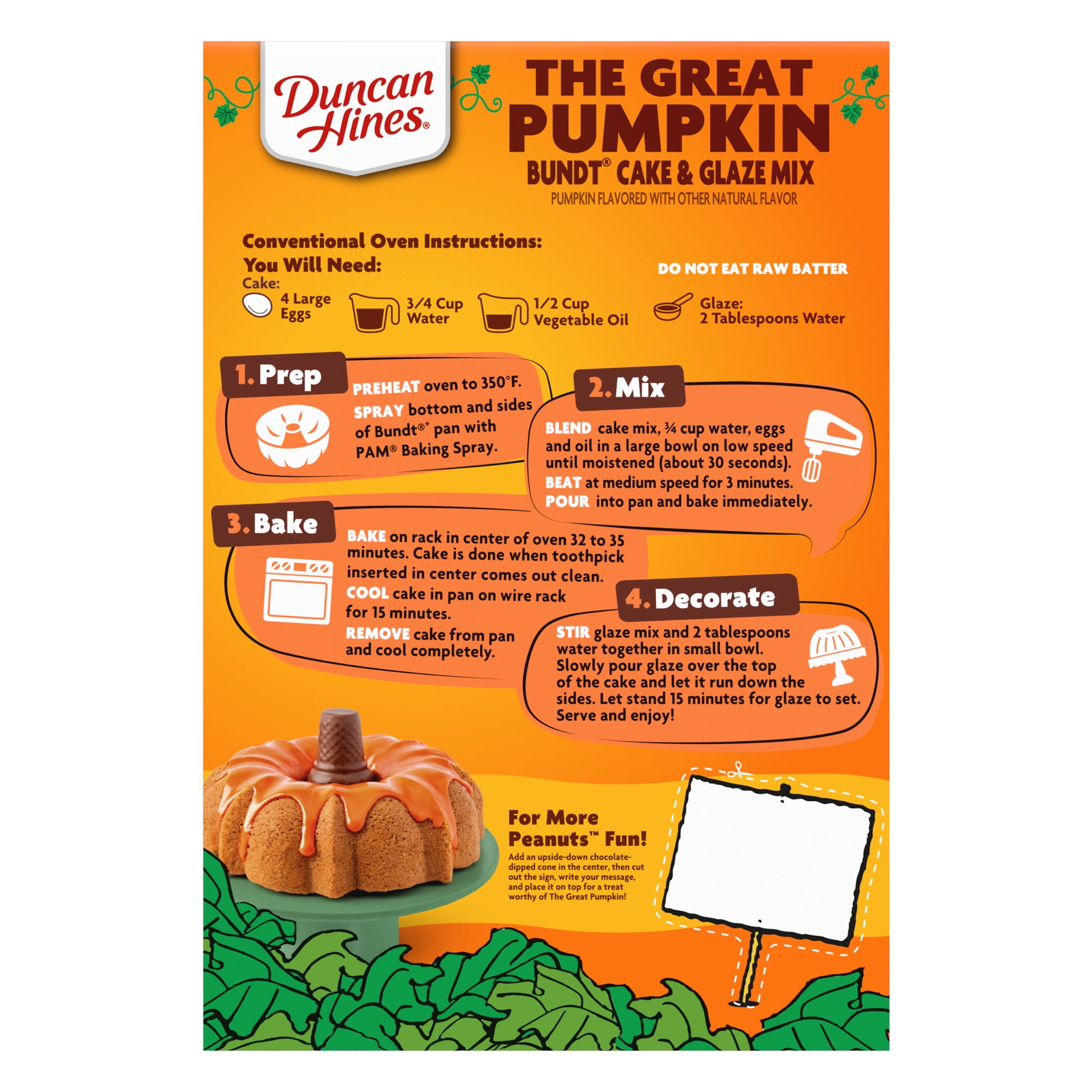 Duncan Hines Snoopy The Great Pumpkin Bundt Cake & Glaze Mix, 20.53 oz.