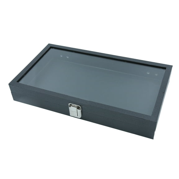 SSWBasics Large Black Faux Leather Glass Top Jewelry Display Case (14¾"L x 8¼"W x 2"D )