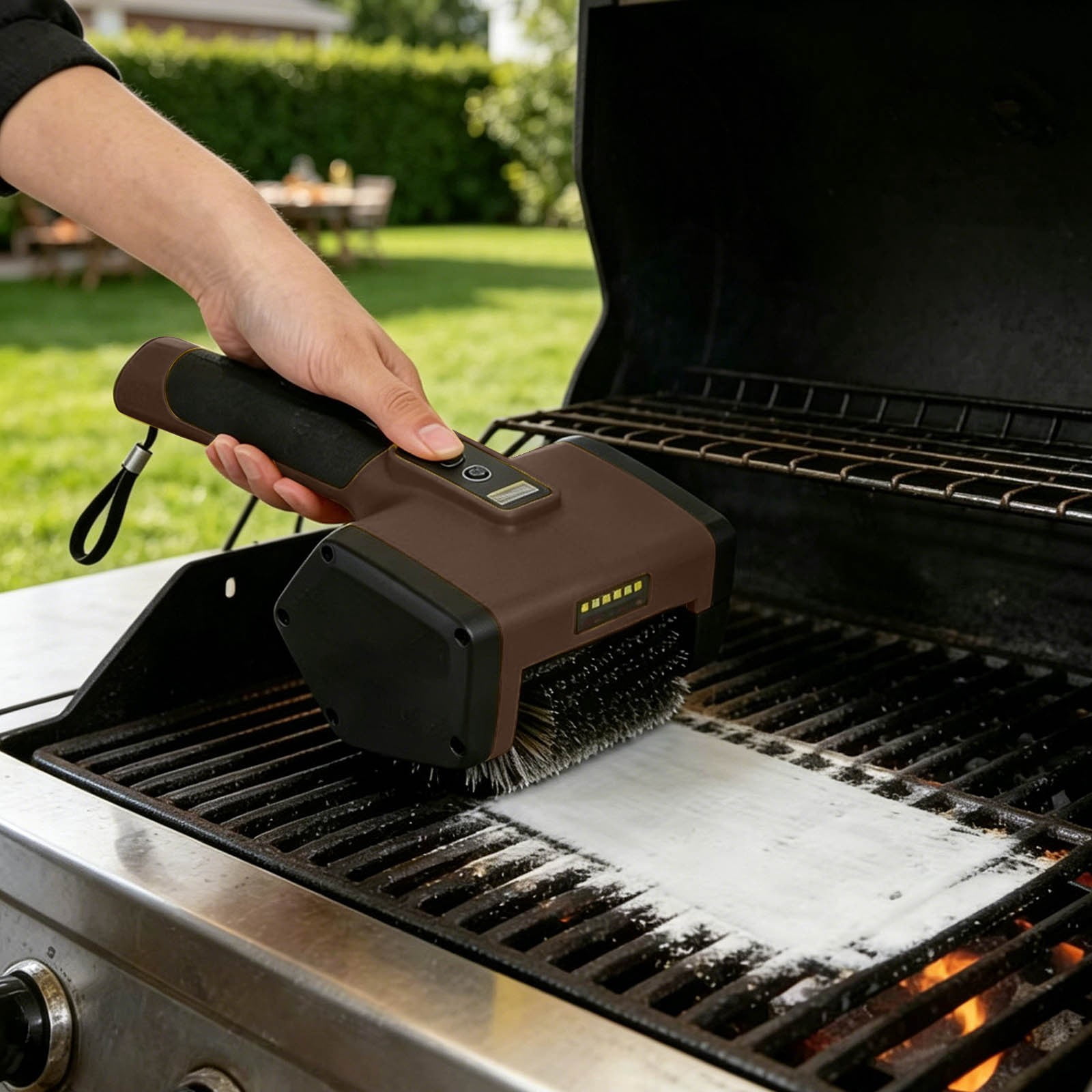 Electric Grill Brush With Hanging Rope Cordless Rechargeable Grill Cleaner For Outdoor Barbecue(Blue-25X13X9.3Cm)