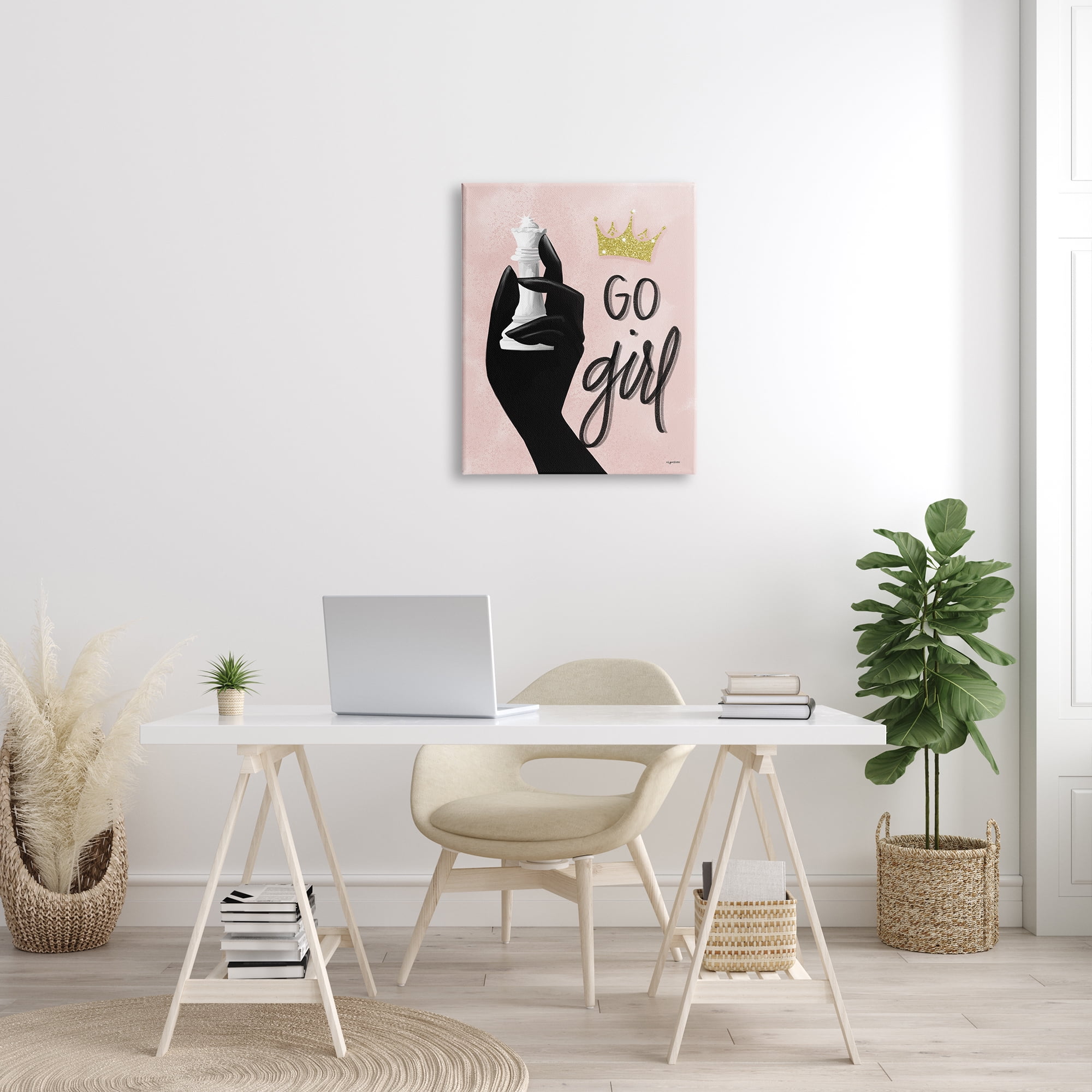 Stupell Industries Go Girl Phrase Sparkle Crown Queen Chess Piece, 24 x 30, Designed by Kyra Brown