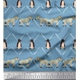thumbnail image 1 of Soimoi Blue Polyester Crepe Fabric Penguin & Stripe Animal Decor Fabric Printed BTY 52 Inch Wide, 1 of 3