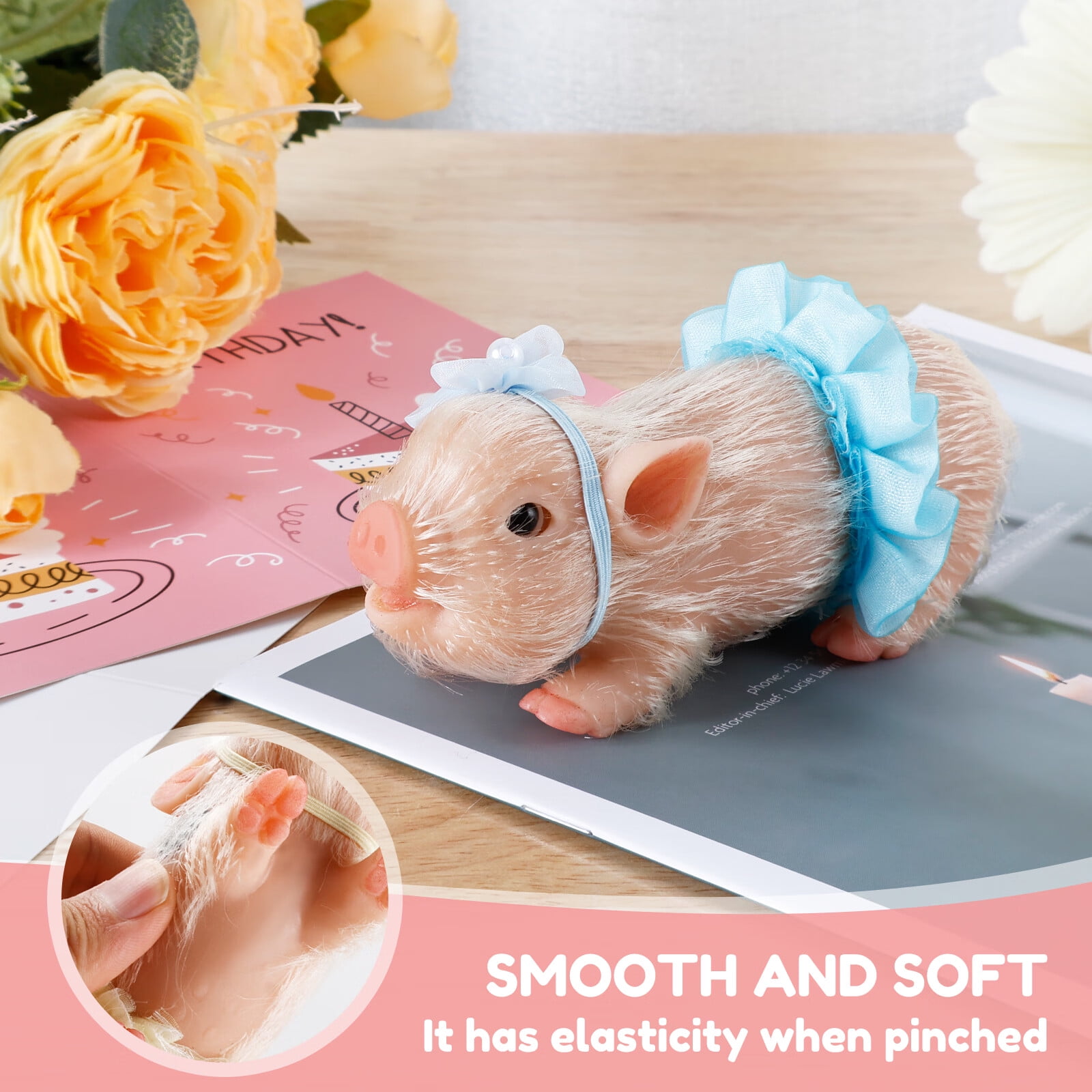 Mini Silicone Pig Doll, White/Spotted, 5''