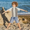 thumbnail image 3 of FORMRS Boys Rash Guard Short Sleeves Swim Shirt Quick Dry UPF 50+ Sun Protection, Sizes 3-12T, Brown Abstract Stripes, 3 of 6