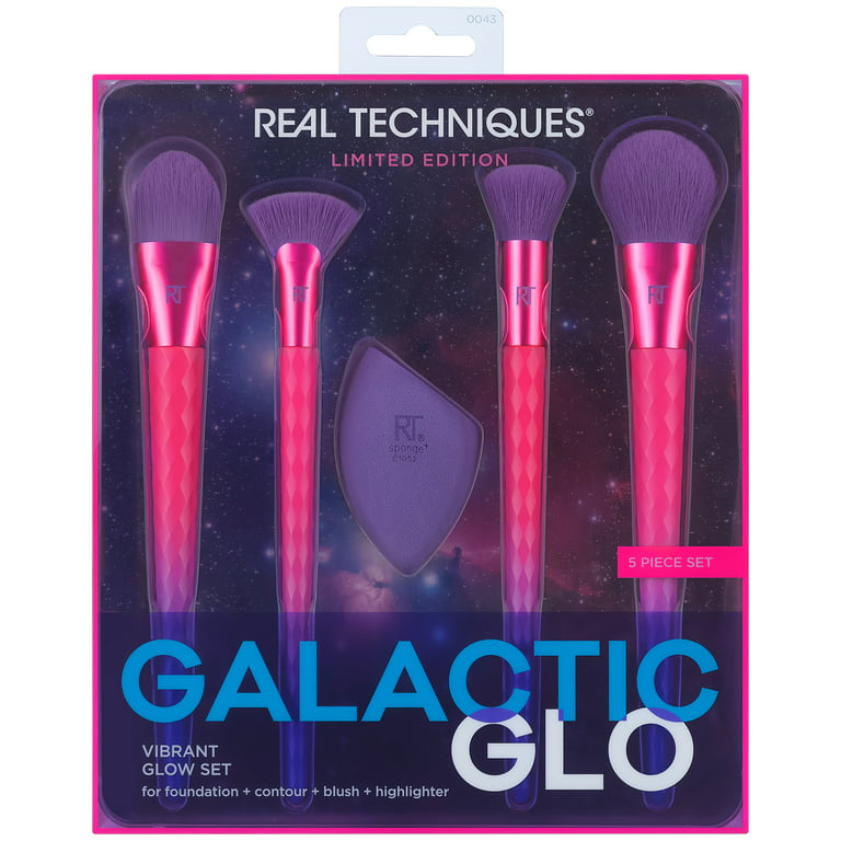 Real Techniques Galactic Glo Vibrant Glow Makeup Brush & Sponge Kit, 5  Piece Set 