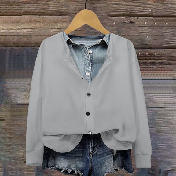 Women's 2024 Autumn/Winter New Solid Color Printed Fashion Casual V Neck Cardigan Long Sleeve Coat Womens Cardigans Fall Cardigan Polyester Long Cardigans for Women Lightweight Womens Button up