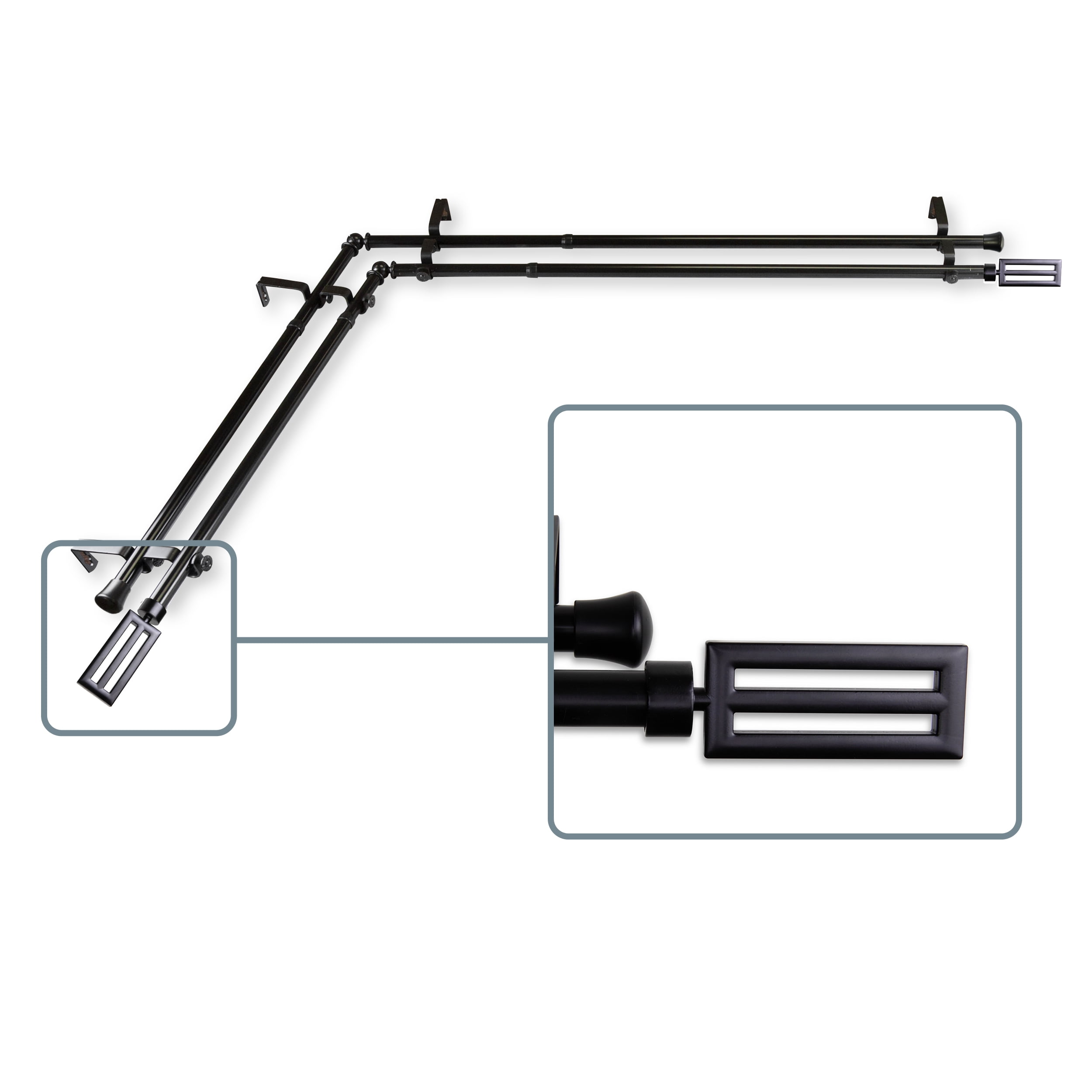 Mabel 13/16 inch Double Corner Window Curtain Rod 66-120" - Black