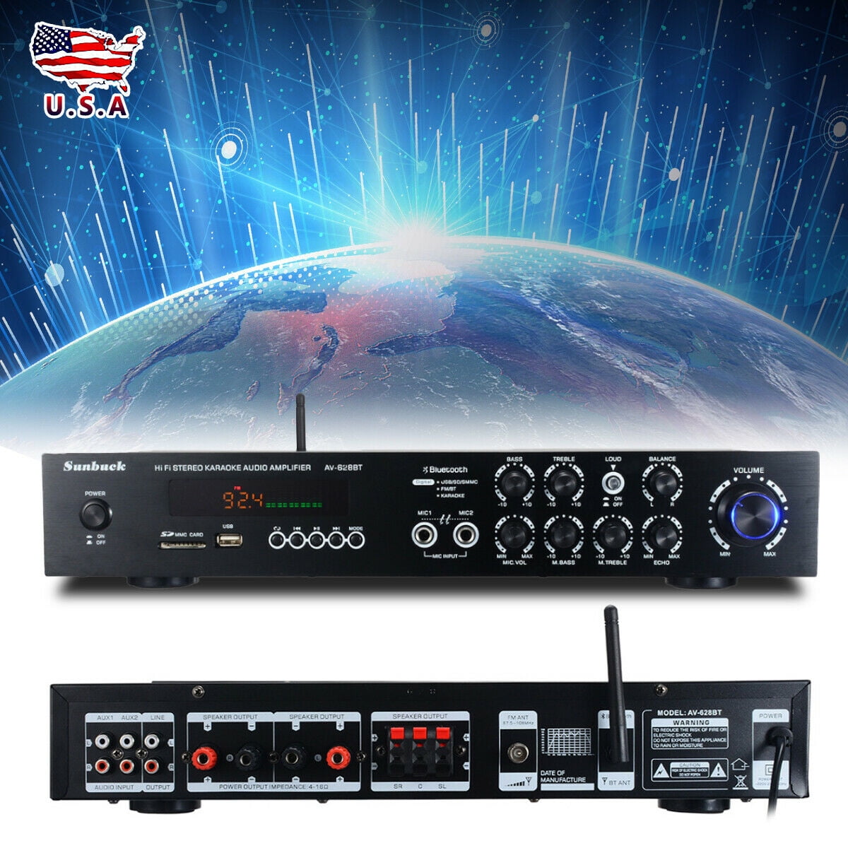 1120W 110V 5Ch bluetooth Home Stereo Amplifier Powered Equalizer