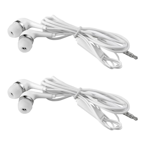 2x Corded Earbuds/Headset/Phone Calls/Headphones Bass Microphone Wired White