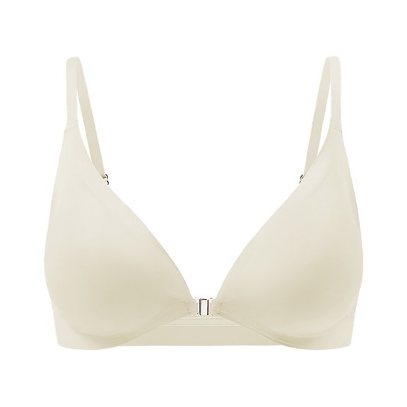 Breezora Triangle Bralette for Women Front Close Wireless Bras Deep V Neck Seamless Comfort Full Coverage Adjustable Daily Wear Beige
