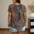 thumbnail image 5 of ZVAVZ Women Summer Tops 2025 Plus Size Floral Print Pleated Blouses Loose Button Up Henley Round Neck Shirts Casual Short Sleeve Swing Flowy Tunic Brown,3XL, 5 of 7