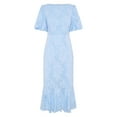 thumbnail image 7 of Blue Jacquard Shimmer Puff Sleeve Midi Dress, 7 of 7