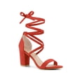 thumbnail image 1 of BLISSFUL STEP Women's Open Toe Lace Up Chunky High Heels Sandals Orange (Size 8), 1 of 6