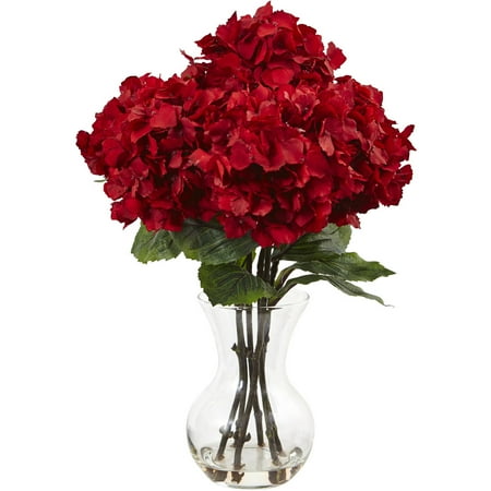 Red Hydrangea with Vase Silk Flower Arrangement