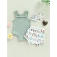 thumbnail image 5 of Miaouyo  Infant Baby Girls Summer 3PCS Romper Outfit ,Toddler Girls  Sleeveless Romper + Flower/Rainbow/Butterfly Print Shorts + Hairband Clothing Set,0-18 Months, 5 of 9