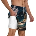 thumbnail image 3 of Picia Artistic Starry Sky Moon Book pattern Mens Swim Trunks with Compression Liner Stretch Beach Shorts Quick Dry with Zipper Pockets No-Chafing Board Shorts-Small, 3 of 9