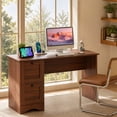 thumbnail image 2 of 43" Computer Desk with Power Outlets & 2 Drawers, Writing Studying Working Desk for Home Office, Walnut, 2 of 9