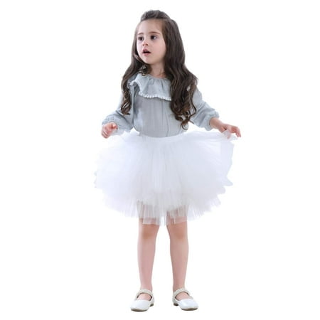 Girl\'s 6-Layered Tutu Skirt Ballet Fluffy Tulle Little Princess Dancing Petticoat Ballerina Skirt White M