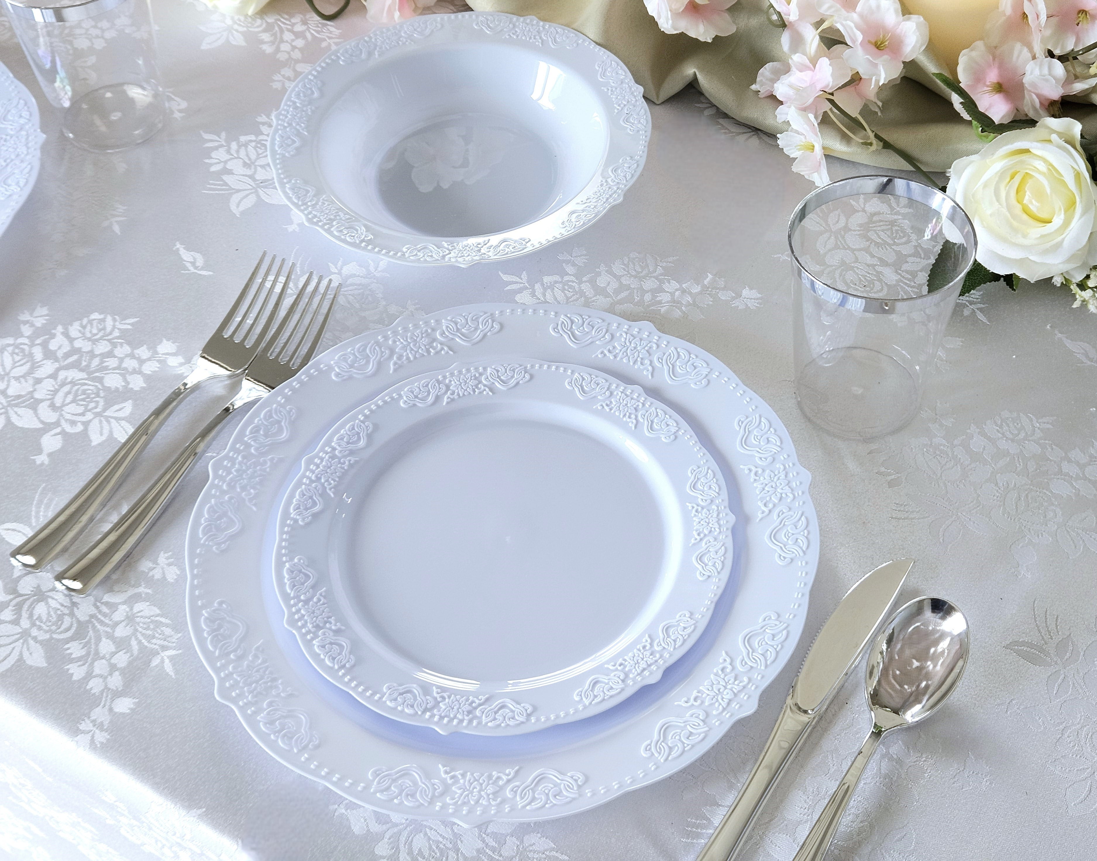 " OCCASIONS " 240 Plates Pack,(120 Guests) Vintage Wedding Party Disposable Plastic Plates Set-120x10.25'' Dinner +120x7.5'' Salad/Dessert Plate (Portofino Plain Blue)