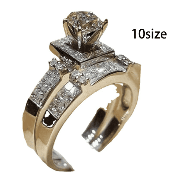 DESIGNICE Rings for Womena Rtificial Gemstones Engagement Rings for Women Square Cubic Zirconia Ring Gold Size 11