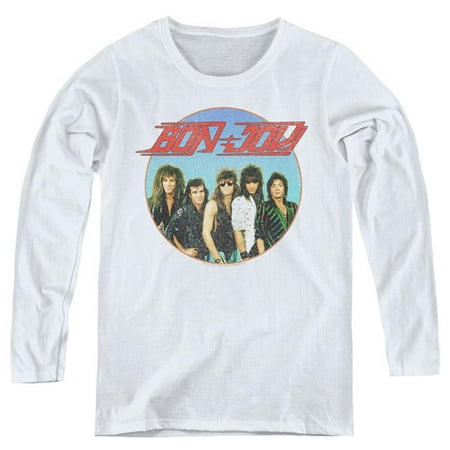 Trevco Sportswear BAND387-WL-4 Womens Bon Jovi & Bon Sphere Long Sleeve Tee, White - Extra Large