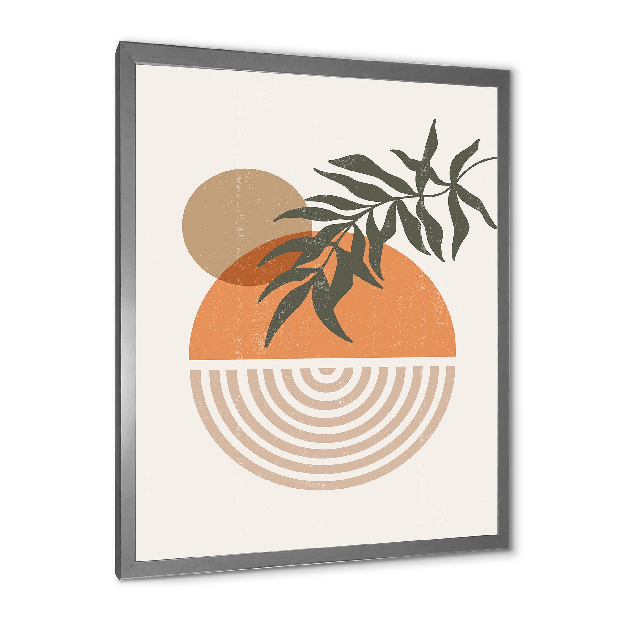 Designart 'Abstract Geometrical Moon and Sun With Leaf I' Modern Framed Art Print