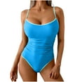thumbnail image 2 of UPPADA Womens One Piece Swimsuit Solid Color Spaghetti Straps Bathing Suits Cute Modest Swimsuits 1 Piece Swim Tanks Retro Bathing Suits Sky Blue,L, 2 of 6