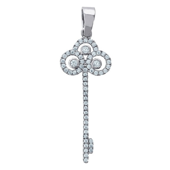 925 Sterling Silver Mens Cubic Zirconia Key Charm Pendant Necklace for Men - 1.6 Grams