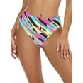 thumbnail image 4 of RELLECIGA Women's Neon Striped High Cut High Waisted Bikini Bottom Size Medium, 4 of 7