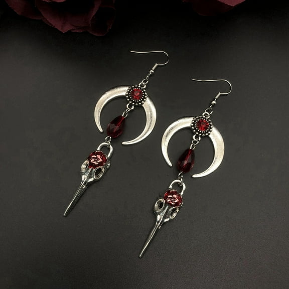 The New Crow Skull Earrings Goth Punk Style Horns Red Blood Drops Crystal Jewelry Gorgeous Fashion Ladies Gifts