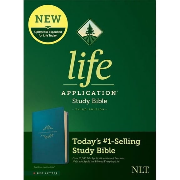 Tyndale House Publishers 272626 NLT Life Application Study Third Edition-RL- LeatherLike Bible, Teal Blue