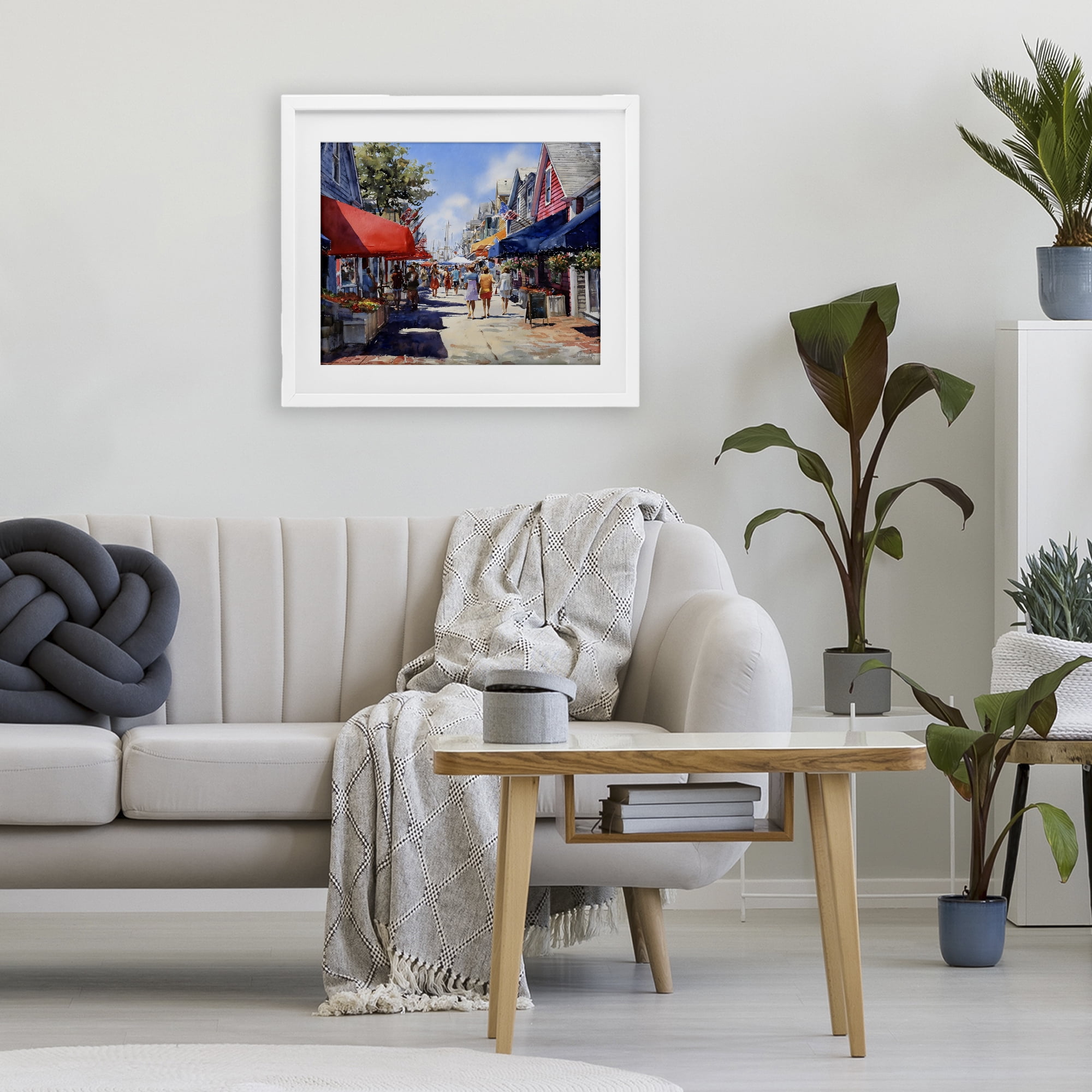 Stupell Industries American Coastal Town Stroll White Framed Print Under Glass, design by Franklyn Gregory