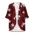 thumbnail image 4 of Abomasnow Womens Casual Lightweight Cardigans Open Front 3/4 Sleeve Floral Print Kimono Cardigans Summer Beach Cover Ups for Women, 4 of 5